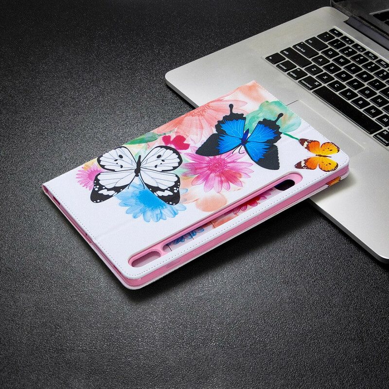 Folio Cover Samsung Galaxy Tab S8 / Tab S7 Farfalle Dell'acquerello