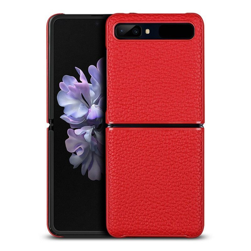 Folio Cover Samsung Galaxy Z Flip Custodia in pelle Vera Pelle Di Litchi