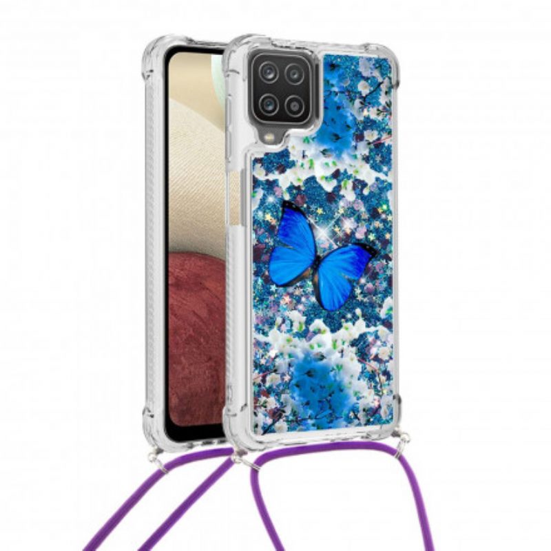 Cover Samsung Galaxy M12 / A12 Farfalle Di Paillettes Con Coulisse