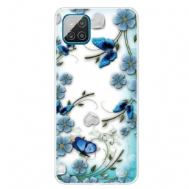 Cover Samsung Galaxy M12 / A12 Farfalle E Fiori Retrò Senza Soluzione Di Continuità