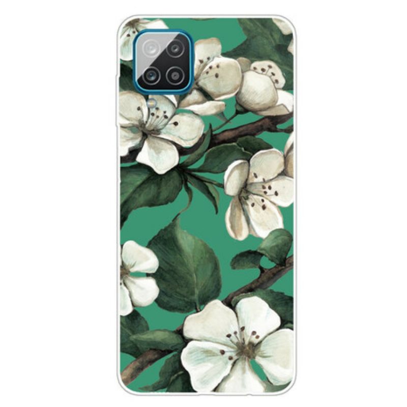 Cover Samsung Galaxy M12 / A12 Fiori Bianchi Dipinti