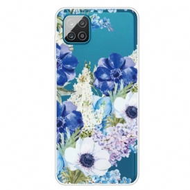 Cover Samsung Galaxy M12 / A12 Fiori Blu Dell'acquerello Senza Soluzione Di Continuità