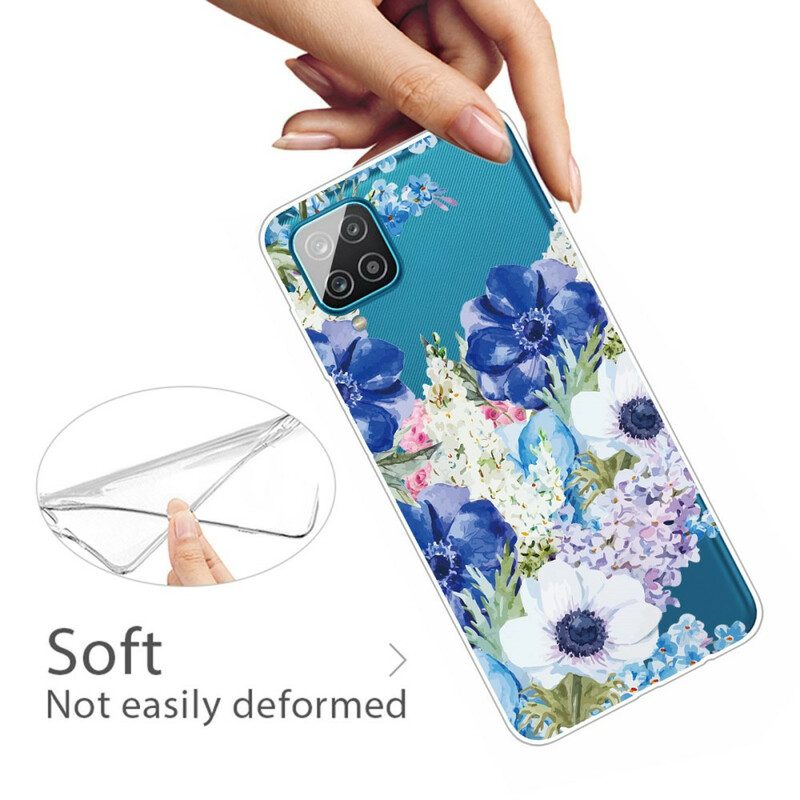 Cover Samsung Galaxy M12 / A12 Fiori Blu Dell'acquerello Senza Soluzione Di Continuità