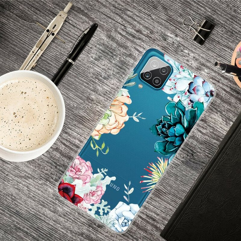 Cover Samsung Galaxy M12 / A12 Fiori Dell'acquerello Senza Soluzione Di Continuità