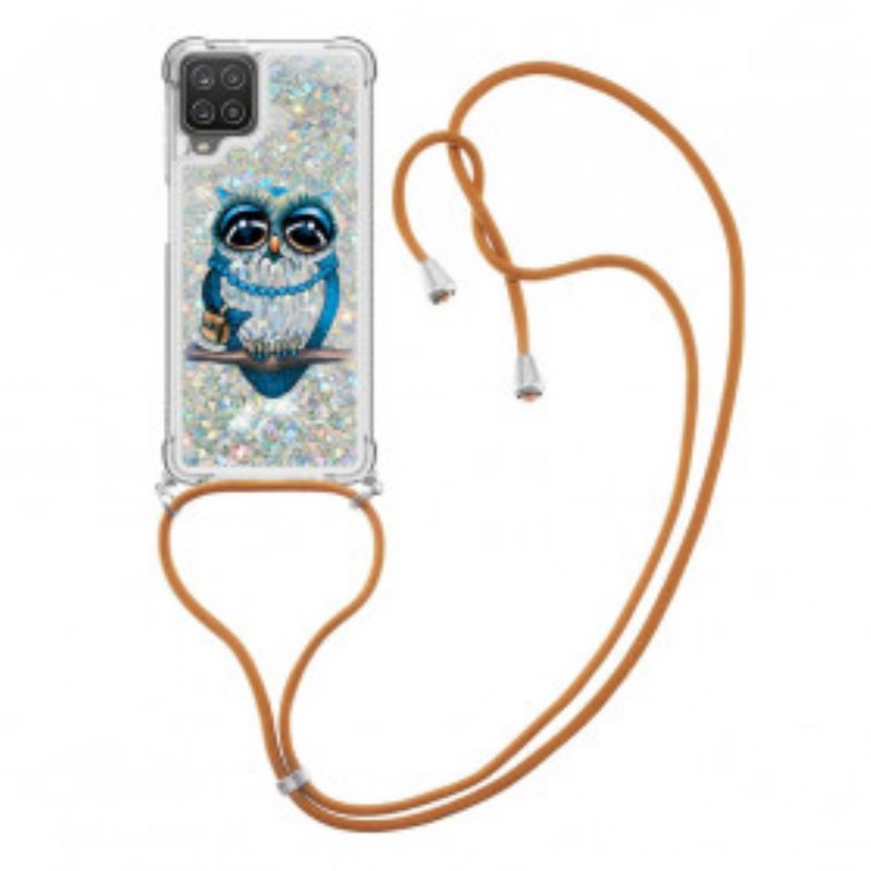 Cover Samsung Galaxy M12 / A12 Miss Owl Con Coulisse In Paillettes