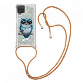 Cover Samsung Galaxy M12 / A12 Miss Owl Con Coulisse In Paillettes