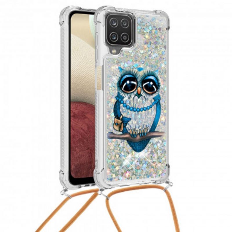 Cover Samsung Galaxy M12 / A12 Miss Owl Con Coulisse In Paillettes