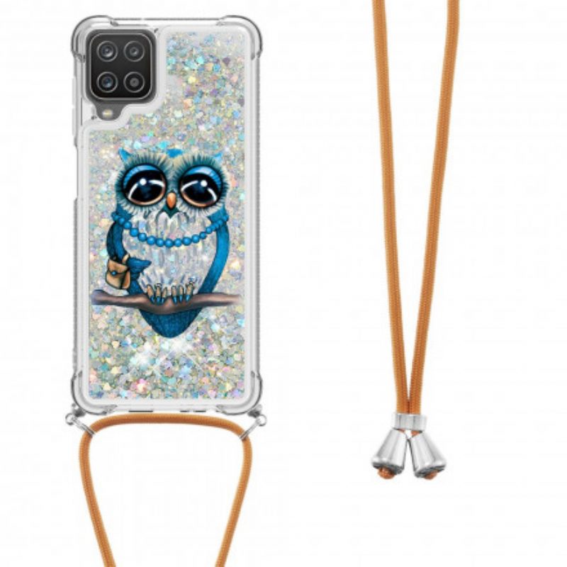 Cover Samsung Galaxy M12 / A12 Miss Owl Con Coulisse In Paillettes