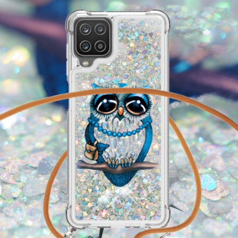 Cover Samsung Galaxy M12 / A12 Miss Owl Con Coulisse In Paillettes