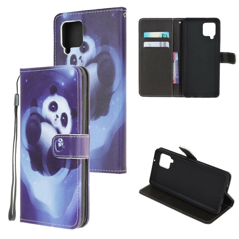 Custodia A Portafoglio Samsung Galaxy M12 / A12 Panda Space Con Cordino