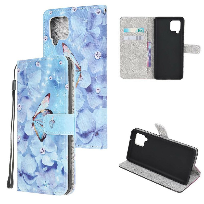 Custodia in pelle Samsung Galaxy M12 / A12 Farfalle Di Diamanti Strappy