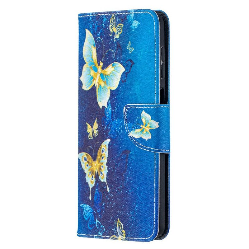 Custodia in pelle Samsung Galaxy M12 / A12 Farfalle Dorate