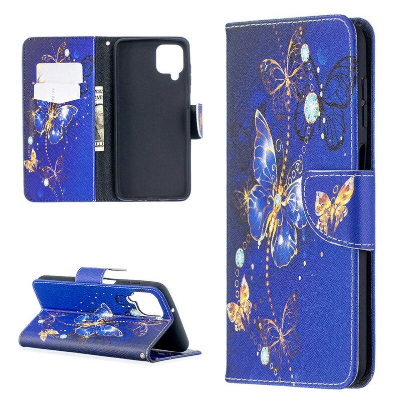 Custodia in pelle Samsung Galaxy M12 / A12 Farfalle Dorate