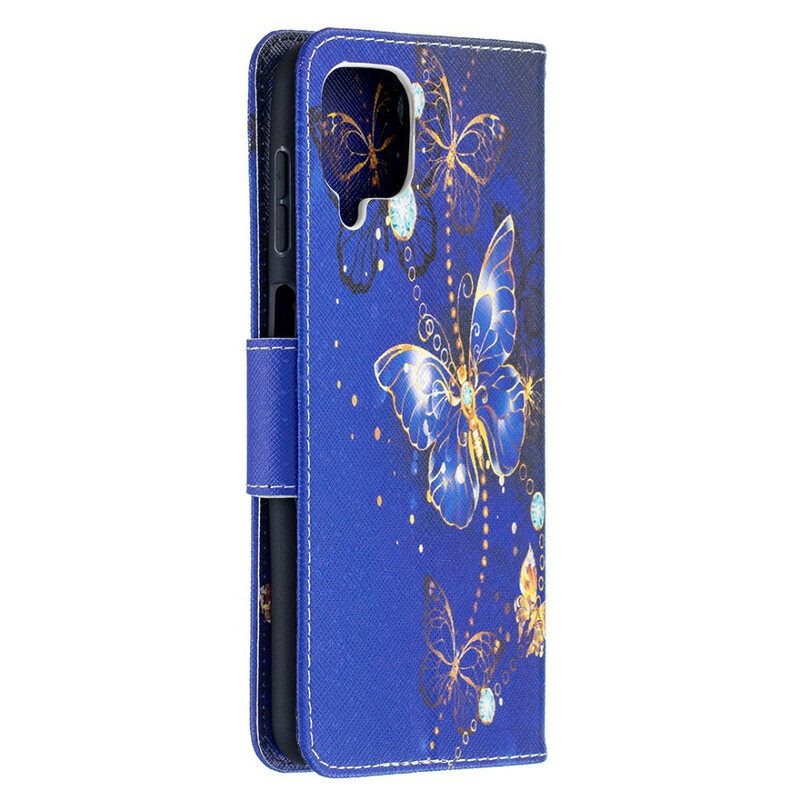 Custodia in pelle Samsung Galaxy M12 / A12 Farfalle Dorate