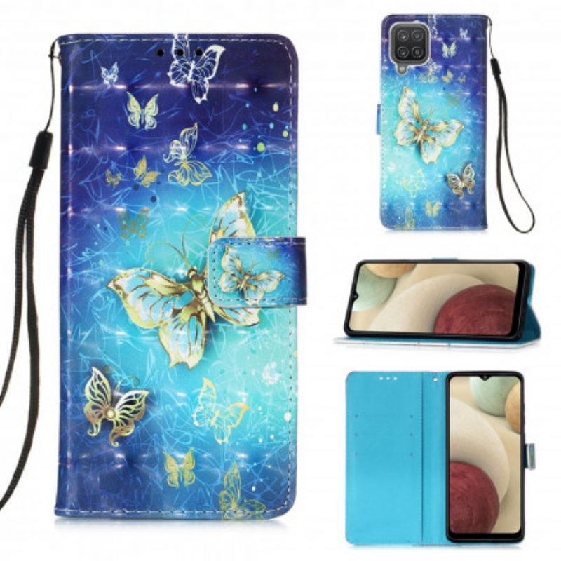 Custodia in pelle Samsung Galaxy M12 / A12 Farfalle Dorate