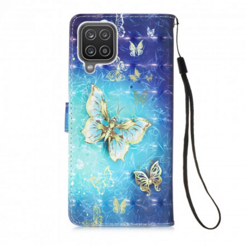 Custodia in pelle Samsung Galaxy M12 / A12 Farfalle Dorate