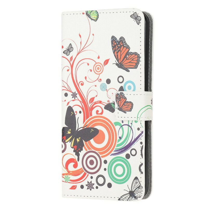 Custodia in pelle Samsung Galaxy M12 / A12 Farfalle E Fiori