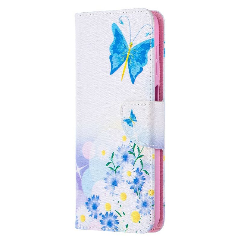 Custodia in pelle Samsung Galaxy M12 / A12 Farfalle E Fiori Dipinti