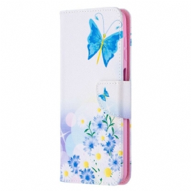 Custodia in pelle Samsung Galaxy M12 / A12 Farfalle E Fiori Dipinti