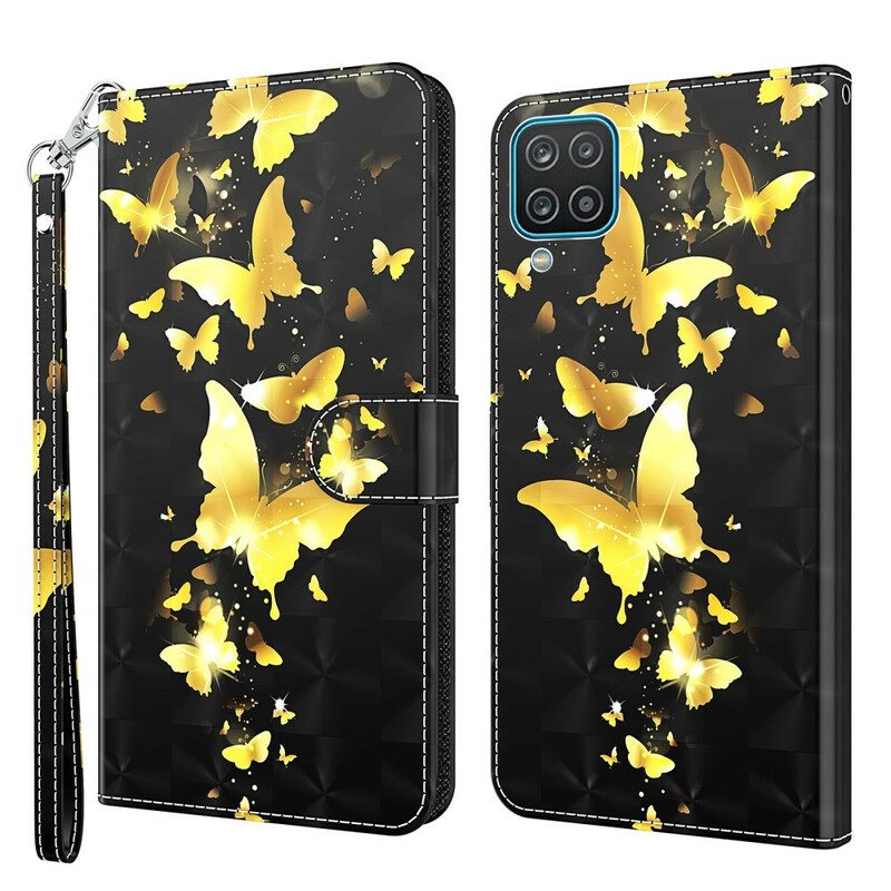 Custodia in pelle Samsung Galaxy M12 / A12 Farfalle Gialle