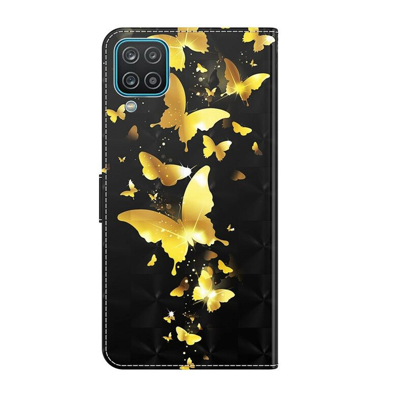 Custodia in pelle Samsung Galaxy M12 / A12 Farfalle Gialle