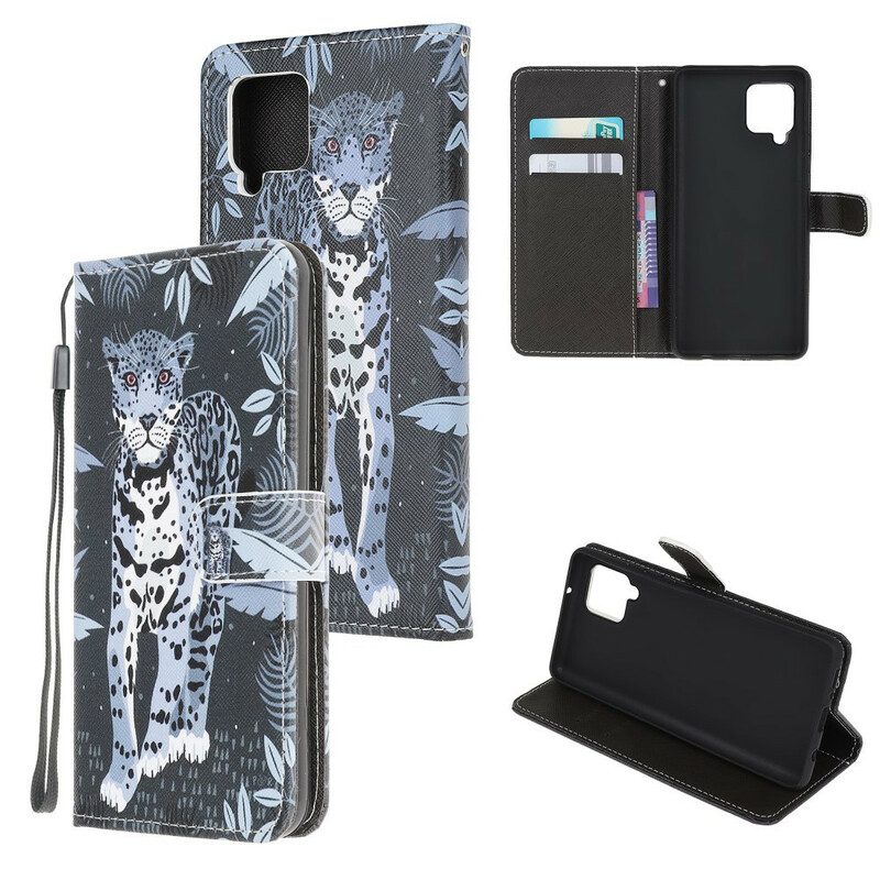 Custodia in pelle Samsung Galaxy M12 / A12 Leopardo Con Spalline