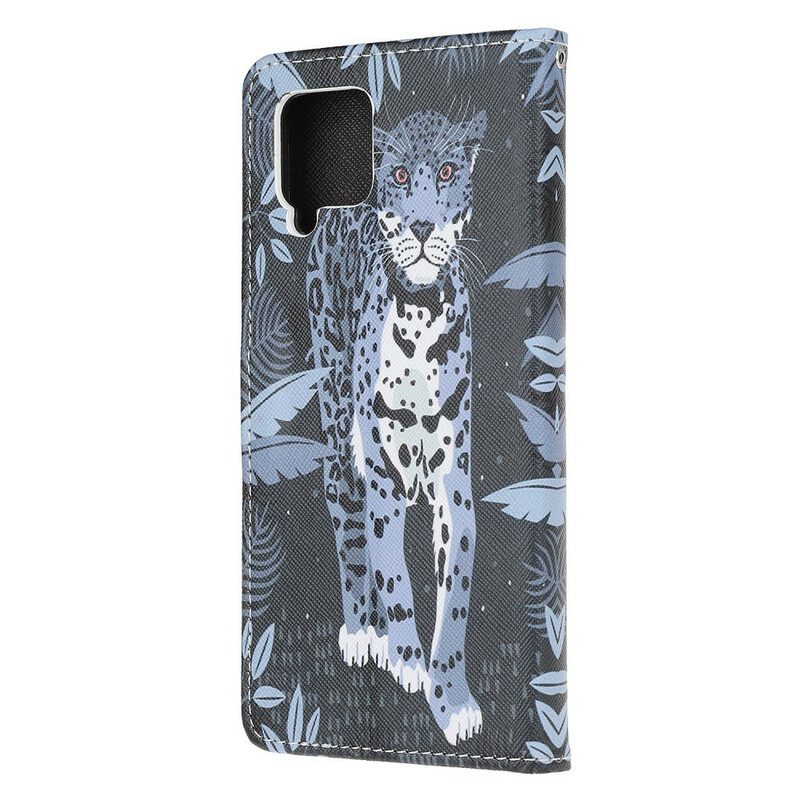 Custodia in pelle Samsung Galaxy M12 / A12 Leopardo Con Spalline