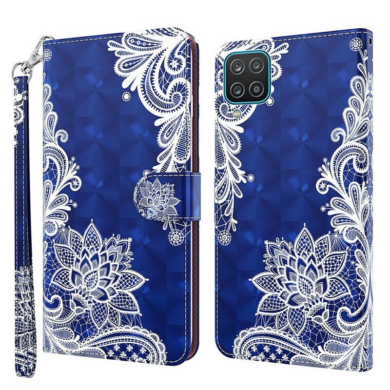 Custodia in pelle Samsung Galaxy M12 / A12 Pizzo Punto Luce Con Cinturino