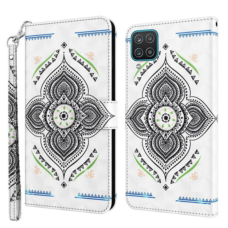 Custodia in pelle Samsung Galaxy M12 / A12 Punti Luce Mandala Con Cordino