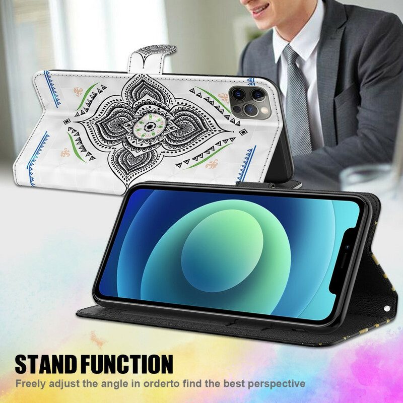 Custodia in pelle Samsung Galaxy M12 / A12 Punti Luce Mandala Con Cordino