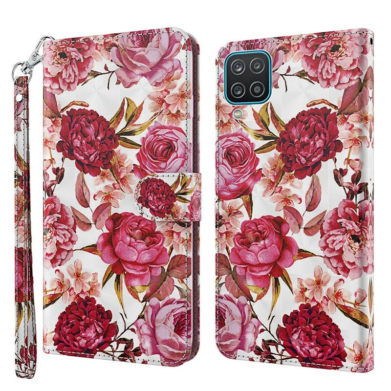 Custodia in pelle Samsung Galaxy M12 / A12 Punto Luce Rose Con Cordino