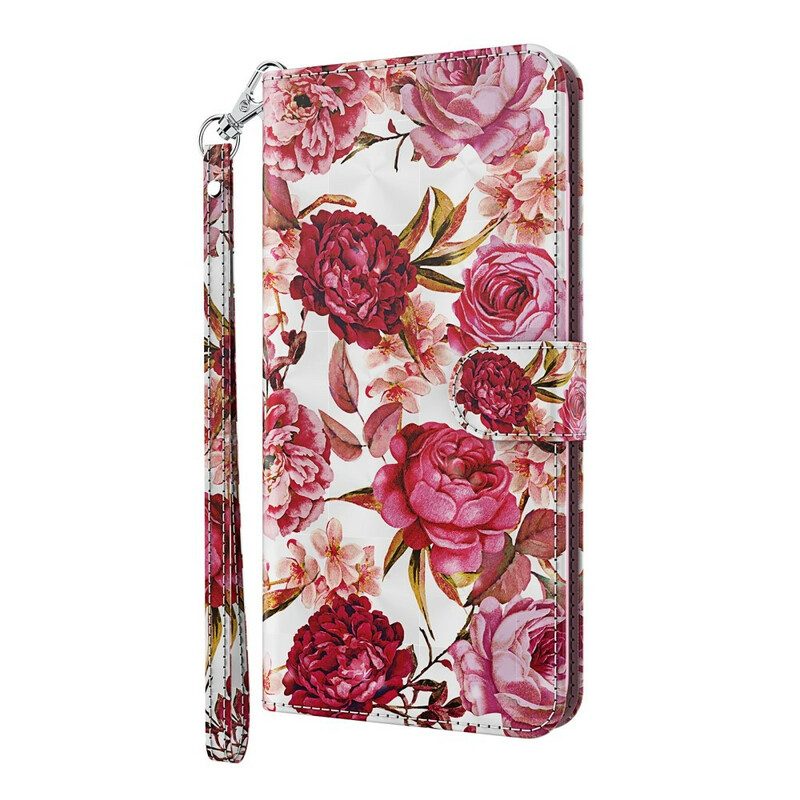 Custodia in pelle Samsung Galaxy M12 / A12 Punto Luce Rose Con Cordino