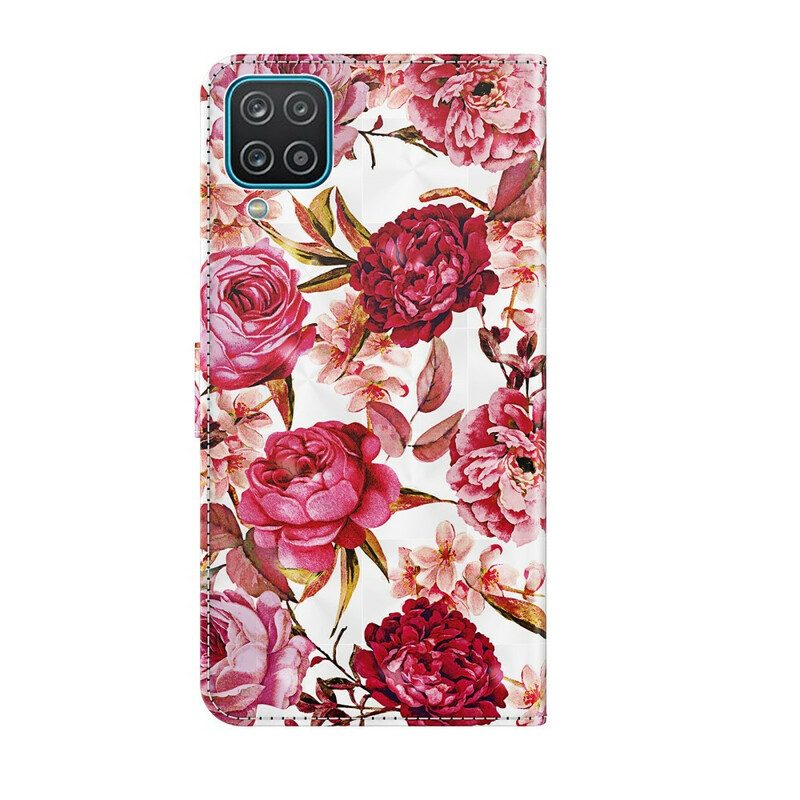 Custodia in pelle Samsung Galaxy M12 / A12 Punto Luce Rose Con Cordino