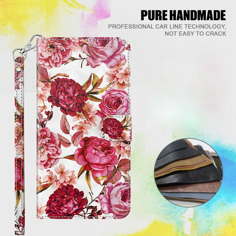 Custodia in pelle Samsung Galaxy M12 / A12 Punto Luce Rose Con Cordino