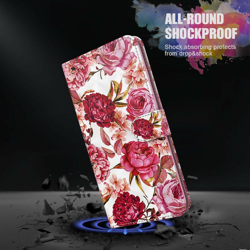 Custodia in pelle Samsung Galaxy M12 / A12 Punto Luce Rose Con Cordino