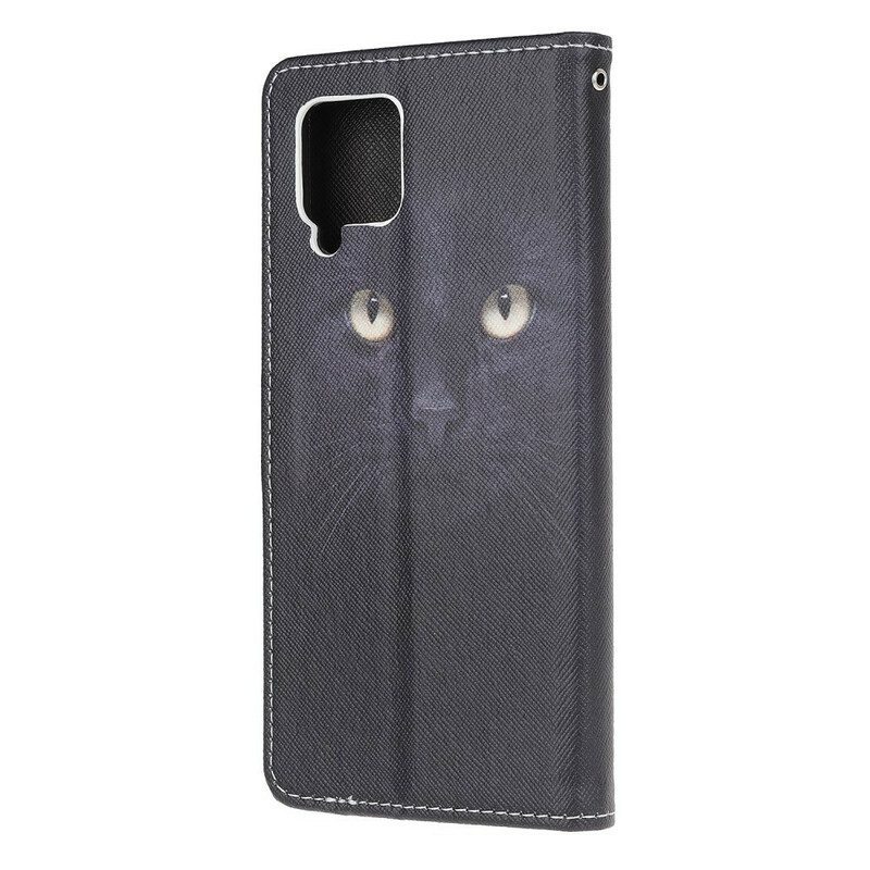 Custodia in pelle Samsung Galaxy M12 / A12 Strappy Occhi Di Gatto Nero