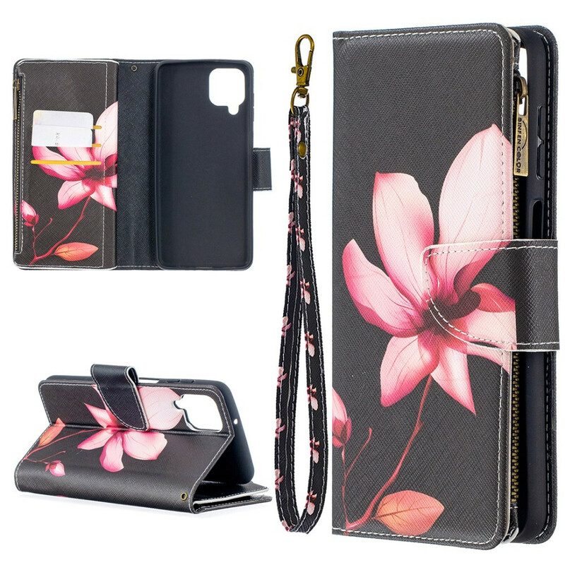 Custodia in pelle Samsung Galaxy M12 / A12 Tasca Con Zip A Fiore