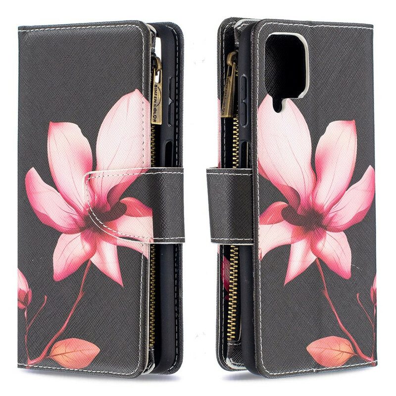 Custodia in pelle Samsung Galaxy M12 / A12 Tasca Con Zip A Fiore