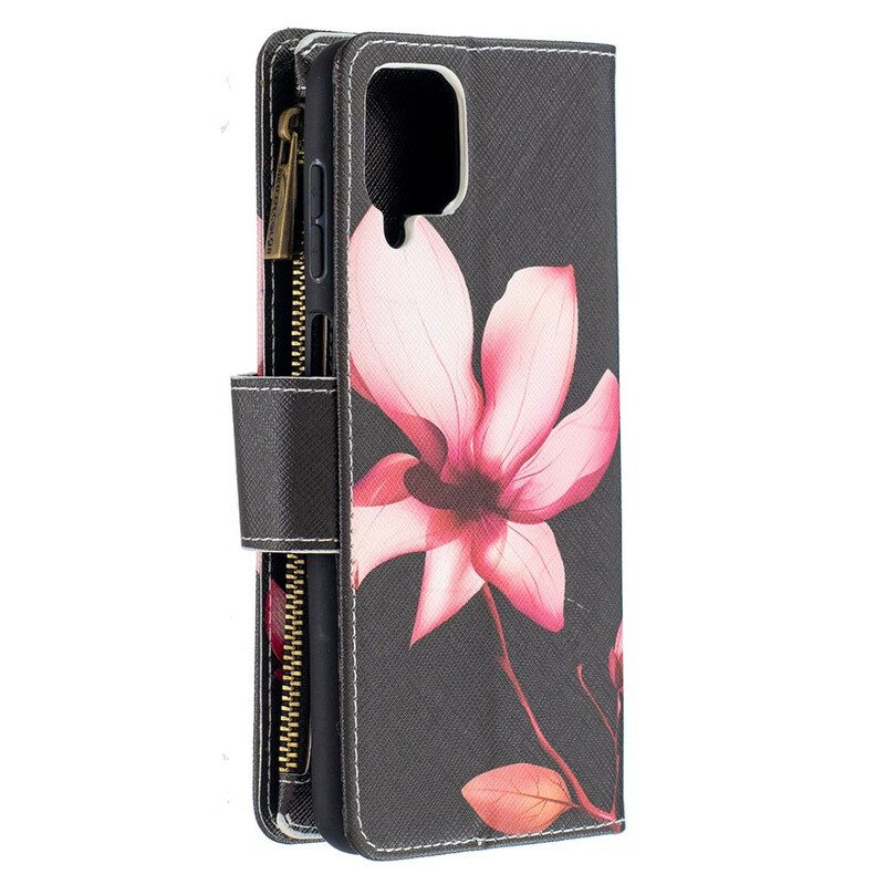 Custodia in pelle Samsung Galaxy M12 / A12 Tasca Con Zip A Fiore