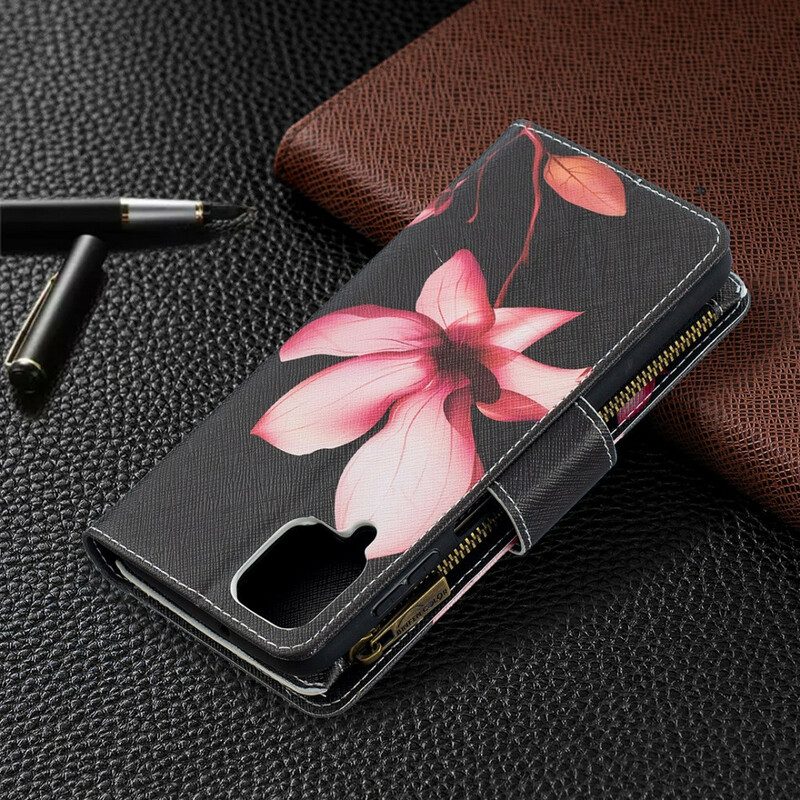 Custodia in pelle Samsung Galaxy M12 / A12 Tasca Con Zip A Fiore