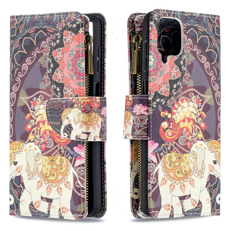 Custodia in pelle Samsung Galaxy M12 / A12 Tasca Con Zip A Forma Di Elefante