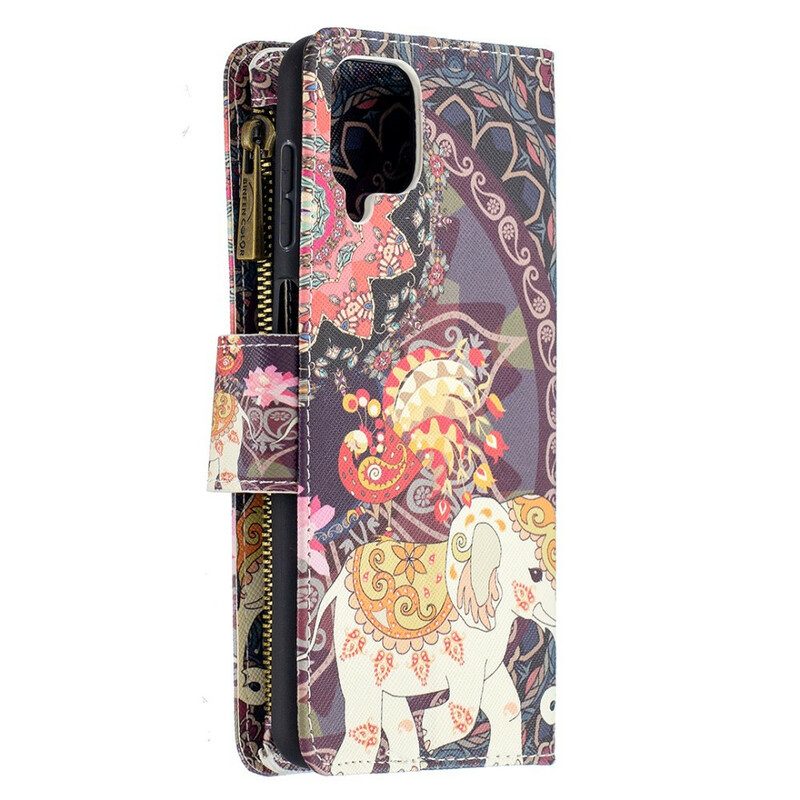 Custodia in pelle Samsung Galaxy M12 / A12 Tasca Con Zip A Forma Di Elefante