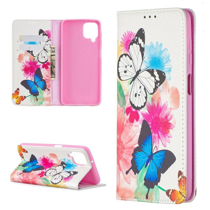 Folio Cover Samsung Galaxy M12 / A12 Custodia in pelle Farfalle Colorate