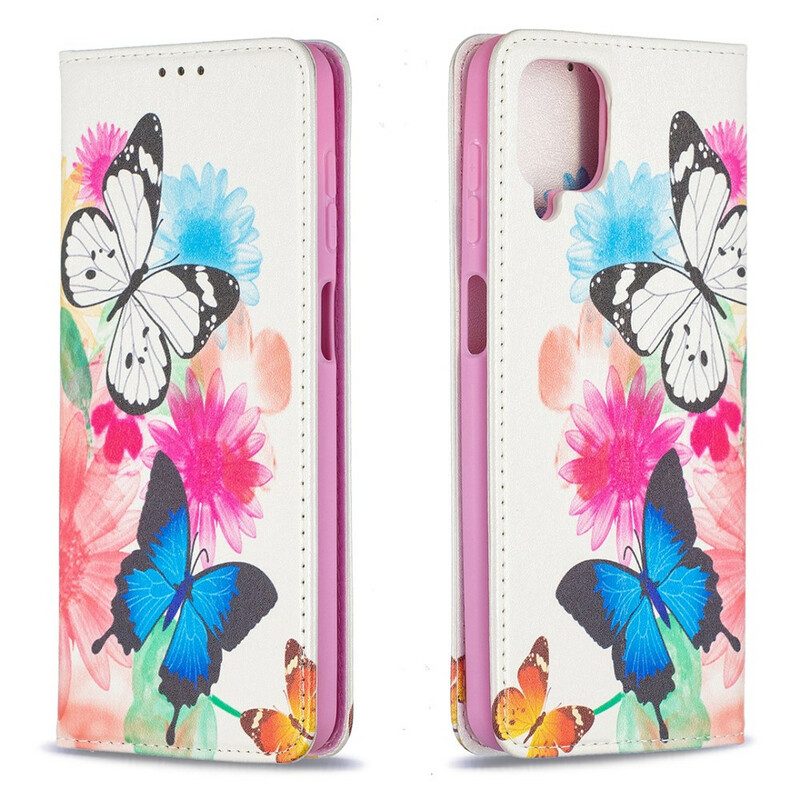 Folio Cover Samsung Galaxy M12 / A12 Custodia in pelle Farfalle Colorate