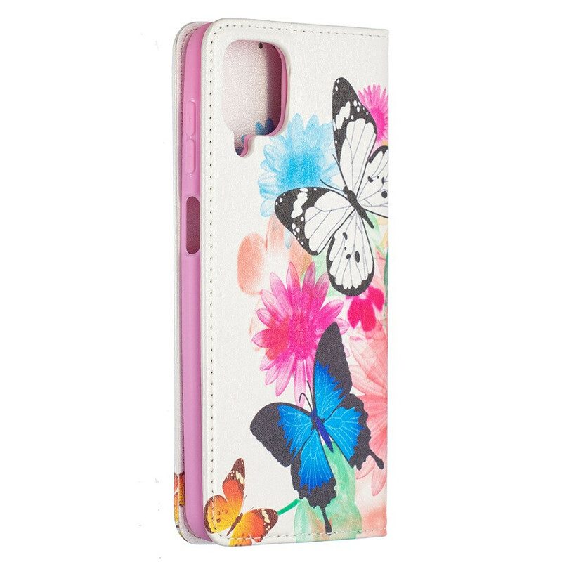 Folio Cover Samsung Galaxy M12 / A12 Custodia in pelle Farfalle Colorate