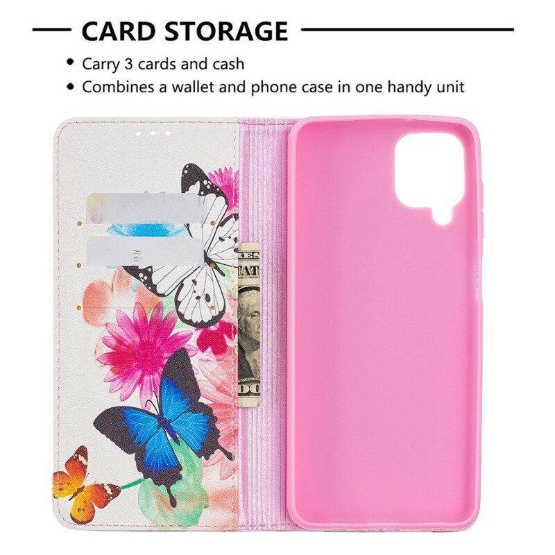 Folio Cover Samsung Galaxy M12 / A12 Custodia in pelle Farfalle Colorate