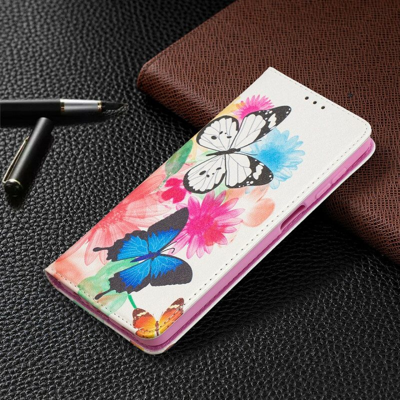 Folio Cover Samsung Galaxy M12 / A12 Custodia in pelle Farfalle Colorate