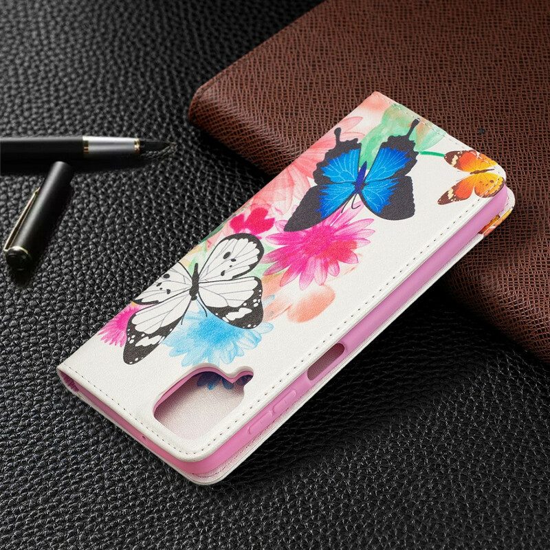 Folio Cover Samsung Galaxy M12 / A12 Custodia in pelle Farfalle Colorate