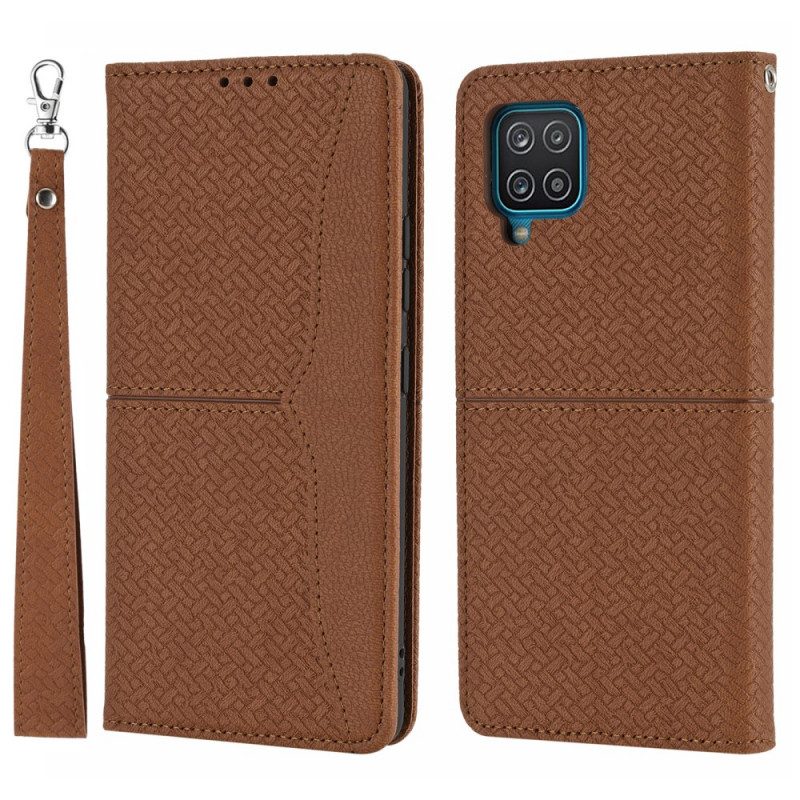 Folio Cover Samsung Galaxy M12 / A12 Custodia in pelle Stile In Pelle Intrecciata Con Cinturino