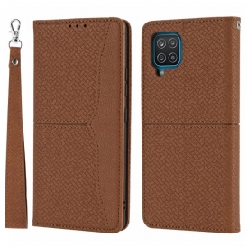 Folio Cover Samsung Galaxy M12 / A12 Custodia in pelle Stile In Pelle Intrecciata Con Cinturino